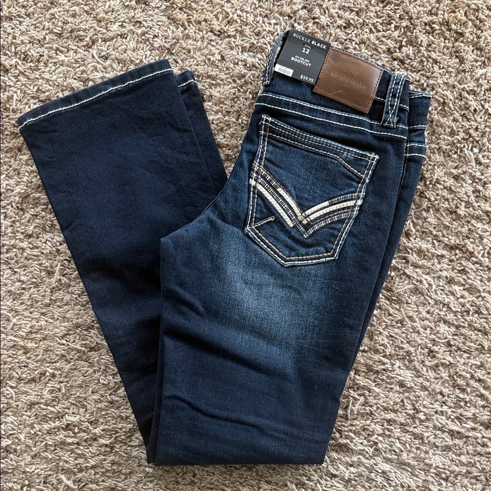 Buckle Black Boys Dark Wash Bootcut Jeans